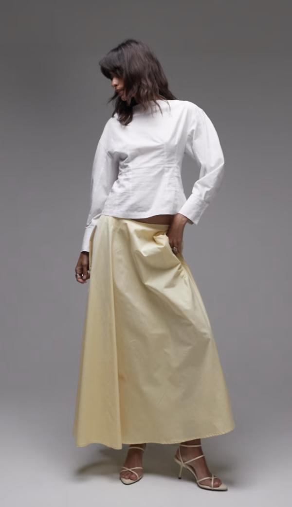 ASOS DESIGN poplin volume circle maxi skirt in buttermilk